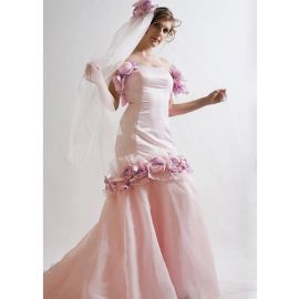 Robes de mariée petite sirène rose à fleurs