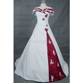 Robe de mariée formelle fantaisie avec décolleté épaules dénudées avec applique