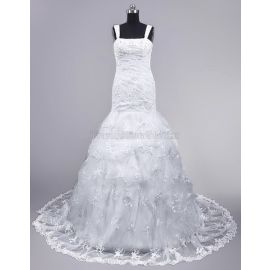 robe de mariée romantique sans manches à sequins avec tulle