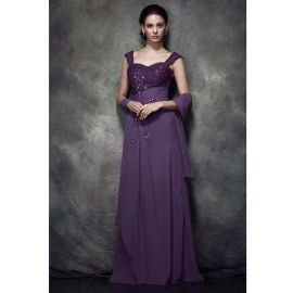 Élégantes robes de soirée longues en mousseline violette avec manches
