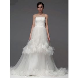Élégantes robes de mariée A-ligne à deux niveaux en organza blanc