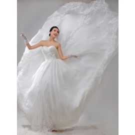 Robes de mariée froncées glamour duchesse en tulle de satin blanc avec traine