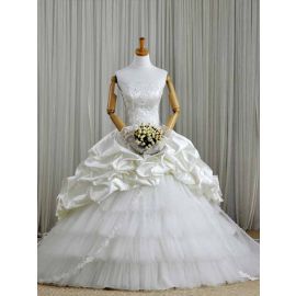 Robes de mariée glamour duchesse superposées avec drapé