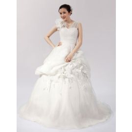 Robes de mariée froncées glamour A-ligne organza avec drapé