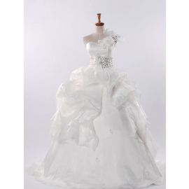 Robes de mariée glamour à une épaule blanche A-line avec drapé