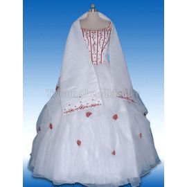 Robe de mariée fantaisie longue au sol à mancherons avec pick-up