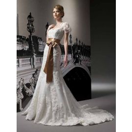 Noble robes de mariée en dentelle de couleur sirène avec noeud papillon