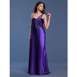 Glamour Une Épaule Robes De Bal Satin Violet Long