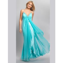 Belles robes de bal licou longues en mousseline de soie bleue