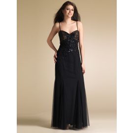 Robes de bal glamour noires en tulle A-ligne longues avec bretelles