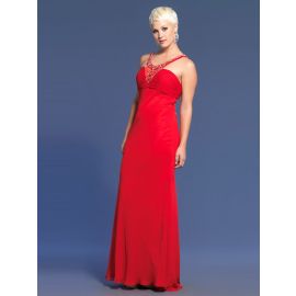 Robes de bal glamour rouge A-ligne longue en mousseline de soie avec bretelles