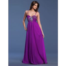 Exquise A-ligne en mousseline de soie longues robes de soirée violettes avec bretelles