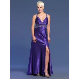 Glamorous Backless A-Line Satin Violet Robes de bal avec train