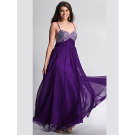Élégantes robes de bal longues violettes brodées avec bretelles