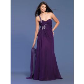 Robes de soirée élégantes une épaule longue en mousseline de soie violet