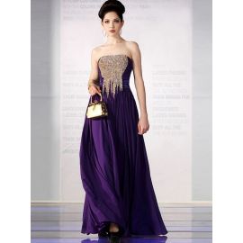Robes de soirée glamour Violet A-ligne en mousseline de soie longue