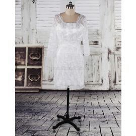 Robe de mariée transparente à manches longues et taille naturelle au genou