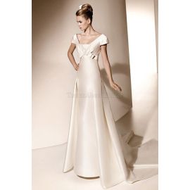 A-ligne manches courtes taille régulière robe de mariée longueur au sol