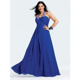 Robes de bal glamour grande taille bleues longues avec dos nu
