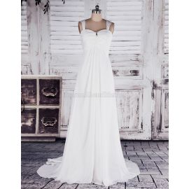 magnifique robe de mariée pompeuse sans manches à larges bretelles