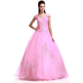 Robes de bal glamour A-line rose avec mancherons