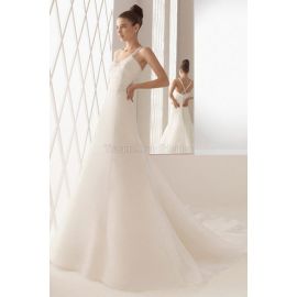 Robe de mariée A-ligne en satin transparent avec corsage plissé