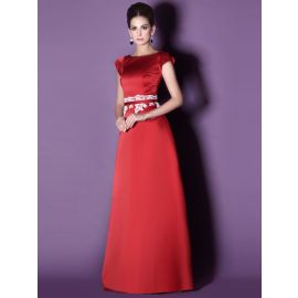 Robes de soirée élégantes A-ligne satin rouge long avec mancherons