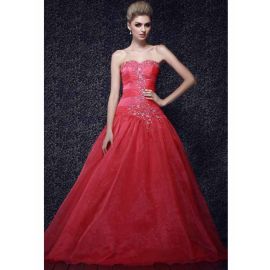Robes de soirée glamour A-line rouges longues avec décolleté en cœur