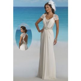 Romantique col en V en mousseline de soie manches courtes robes de mariée mariage de plage