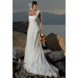 Robes de mariée dynamiques à une épaule longues sans manches Mariage sur la plage