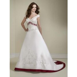 Noble bestcikte A-ligne robes de mariée blanc rouge avec mancherons