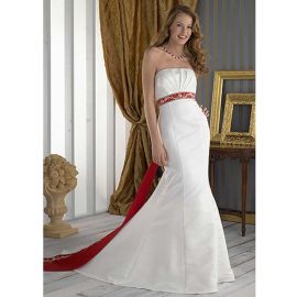 Noble robe de mariée sirène blanc rouge avec ceinture
