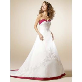 Glamour A-ligne Robe de Mariée en Satin Blanc Rouge avec Broderies