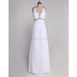 Magnifique robe de mariée plissée sans manches en mousseline de soie